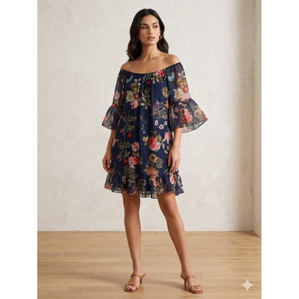 Elena Baldi Floral Silk Blend Made In Italy Size M Dress